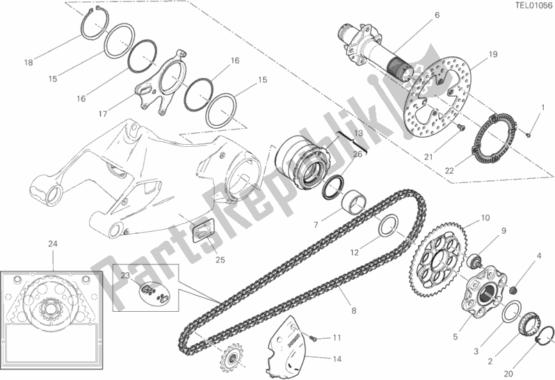 Todas as partes de Eixo Da Roda Traseira do Ducati Supersport S USA 937 2018